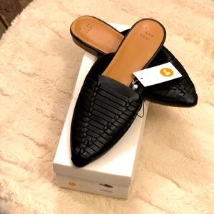 Black Faux Leather Mules - NEW